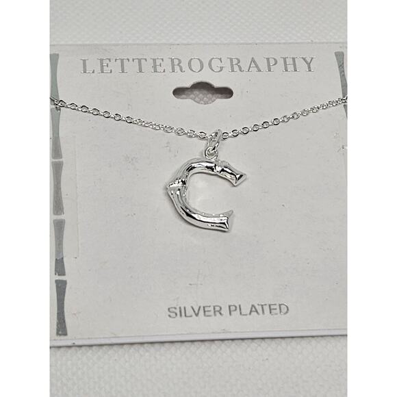 Silver Plated 'C' Initial Pendant Necklace Chic Stylish Fashion Shiny Trendy NWT - Picture 3 of 10